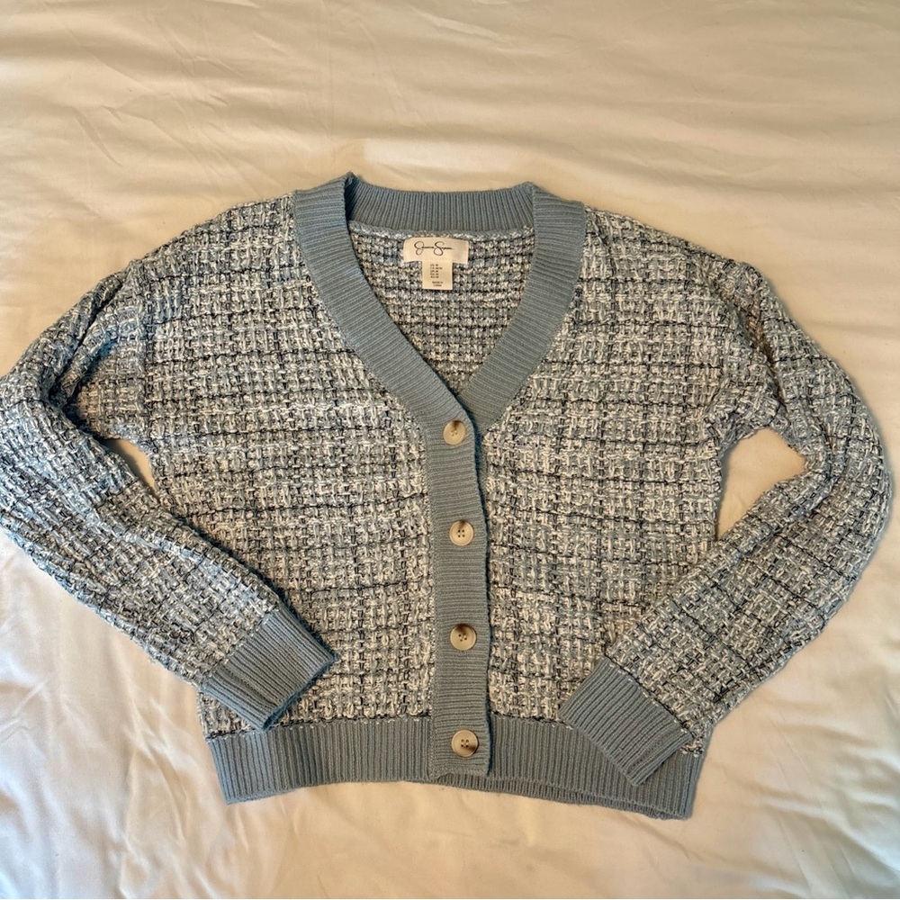 Jessica Simpson Blue Tweed Cardigan Sweater